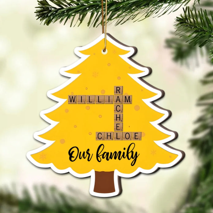 Personalized Family Name Crossword Christmas Tree 2-Layer Wooden Ornament - Custom Gift Family Gift Christmas Gift