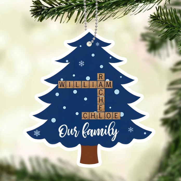 Personalized Family Name Crossword Christmas Tree 2-Layer Wooden Ornament - Custom Gift Family Gift Christmas Gift