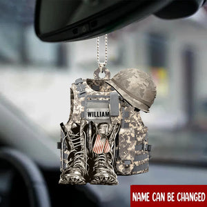 PERSONALIZED FLAT ACRYLIC ORNAMENT MILITARY UNIFORM BOOTS & HAT