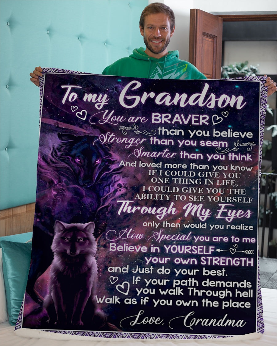 Gift For Grandson Blanket, To Grandson Grandma Wolf Braver 1606758458442.jpg