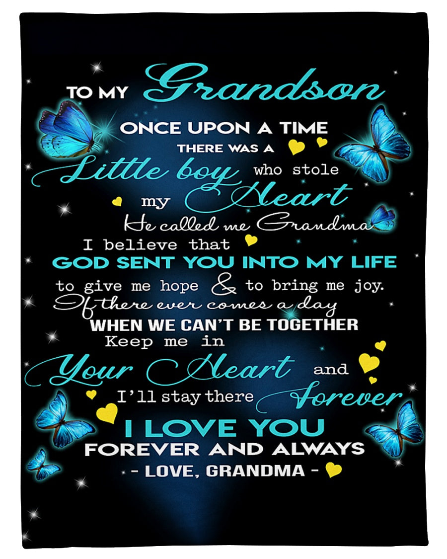 Gift For Grandson Blanket, To My Grandson Keep Me In You Heart Butterfly - Love From Grandma 1607356940964.jpg