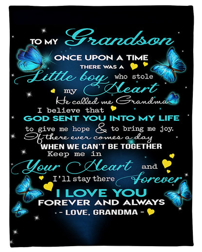 Gift For Grandson Blanket, To My Grandson Keep Me In You Heart Butterfly - Love From Grandma 1607356940964.jpg