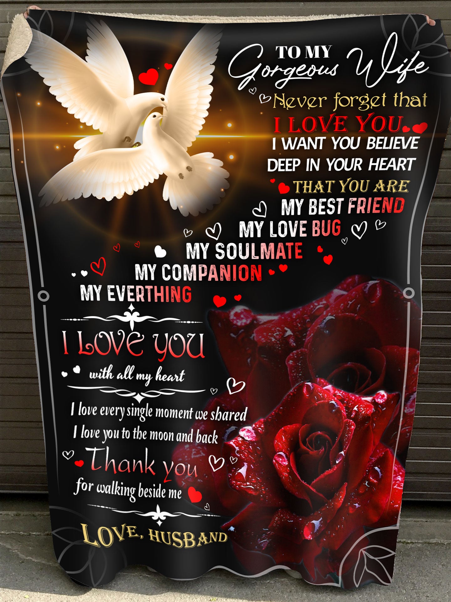 Gift For Wife Blanket, To My Wife I Love You With All My Heart Fleece Blanket 1612490546106.jpg