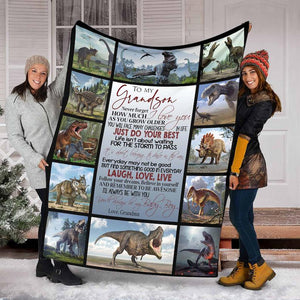 To My Grandson From Grandma Dinosaur Fleece Blanket,Gifts Birthday, Sherpa Blanket, Mink Blanket, Family Blanket, Special  1629099833586.jpg