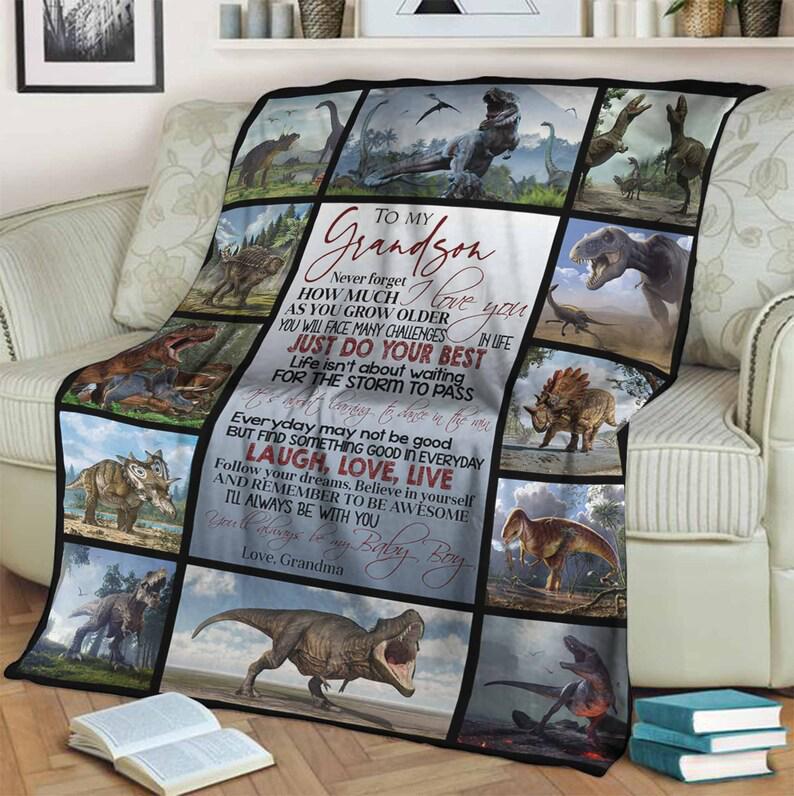 To My Grandson From Grandma Dinosaur Fleece Blanket,Gifts Birthday, Sherpa Blanket, Mink Blanket, Family Blanket, Special  1629099835158.jpg
