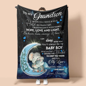 Gift For Grandson Blanket, To My Grandson I Love You To The Moon And Back Elephant - Love From Grandma 1629103228368.jpg