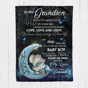 Gift For Grandson Blanket, To My Grandson I Love You To The Moon And Back Elephant - Love From Grandma 1629103228377.jpg