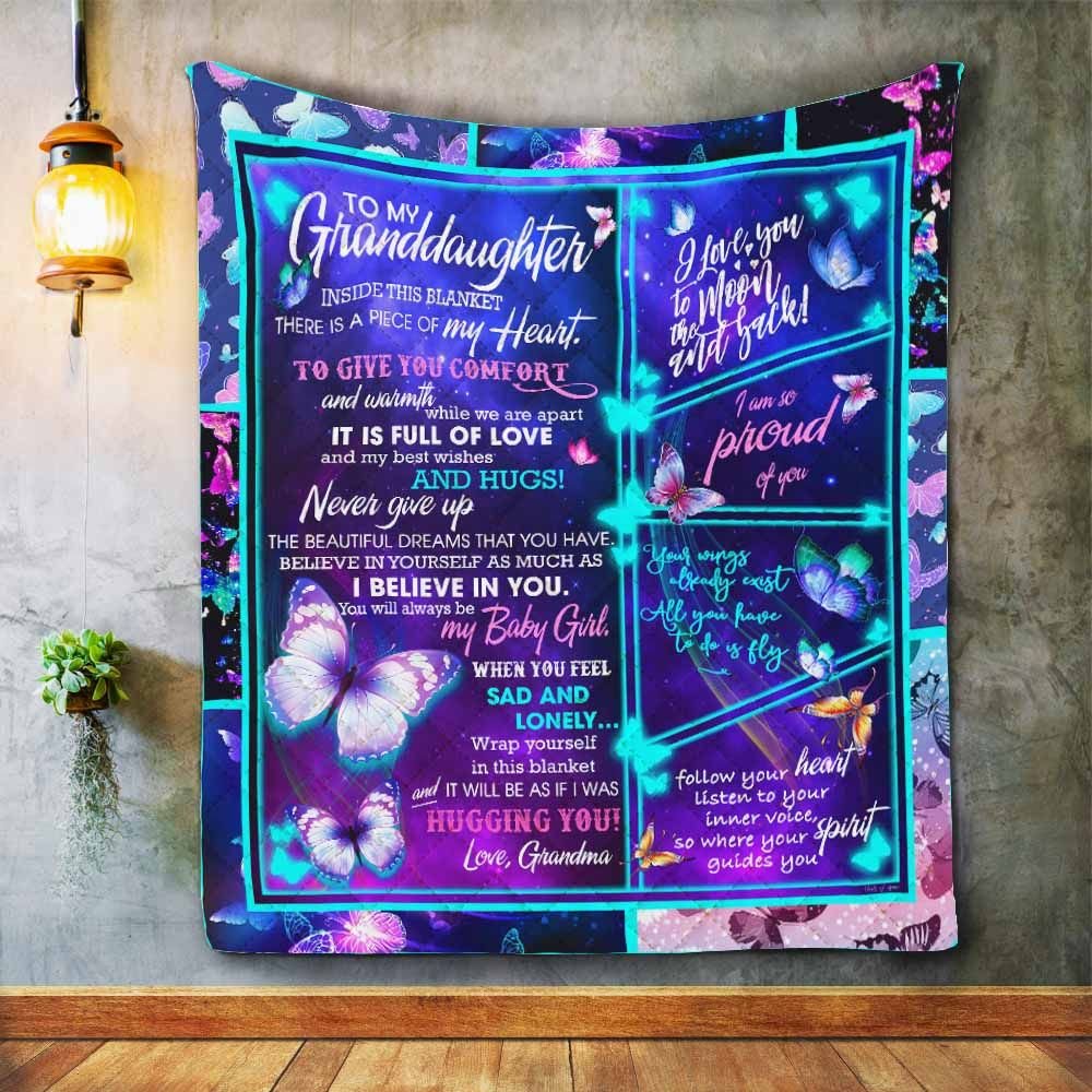 To My Granddaughter Butterfly Hugging You Blanket Gift From Grandma Birthday Gift Home Decor Bedding Couch Sofa Soft and Comfy Cozy 1631593503711.jpg