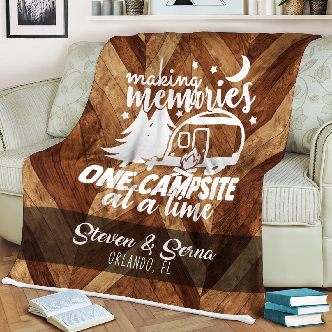 Personalized Happy Campers Camping Blanket, Happy Camper Throw, Motorhome Blanket Gift For Friend Family Home Decor Bedding Couch Sofa Soft and Comfy 1636771993687.jpg?v=1663389700