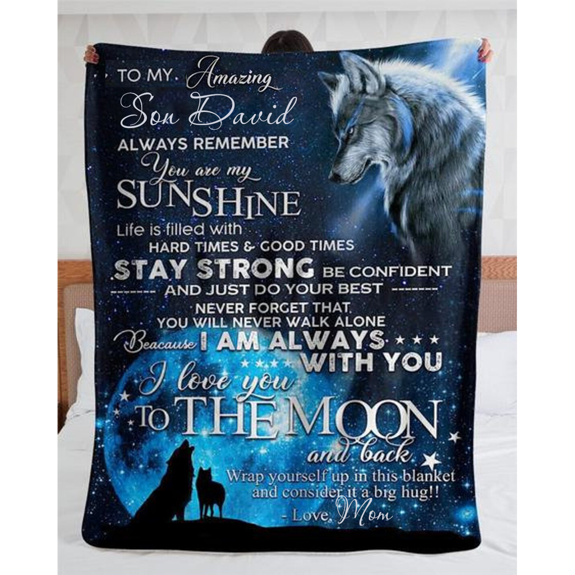 Personalized Name To My Amazing Son Love From Mom Wolf Fleece Blankets,Gifts For Son Home Decor Bedding Couch Sofa Soft and Comfy Cozy 1638330791092.png?v=1642737559