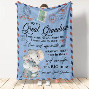 Gift From Grandma Blanket, Elephant Air Mail To My Great Grandson I Love And Appreciate You 1663562427237.jpg