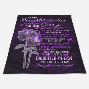 Gift For Daughter-in-law Blanket, Purple Rose From Mom Dad To My Daughter In Law You're My Daughter-In-Heart 1663562980596.jpg