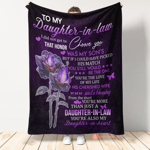 Gift For Daughter-in-law Blanket, Purple Rose From Mom Dad To My Daughter In Law You're My Daughter-In-Heart 1663562981194.jpg
