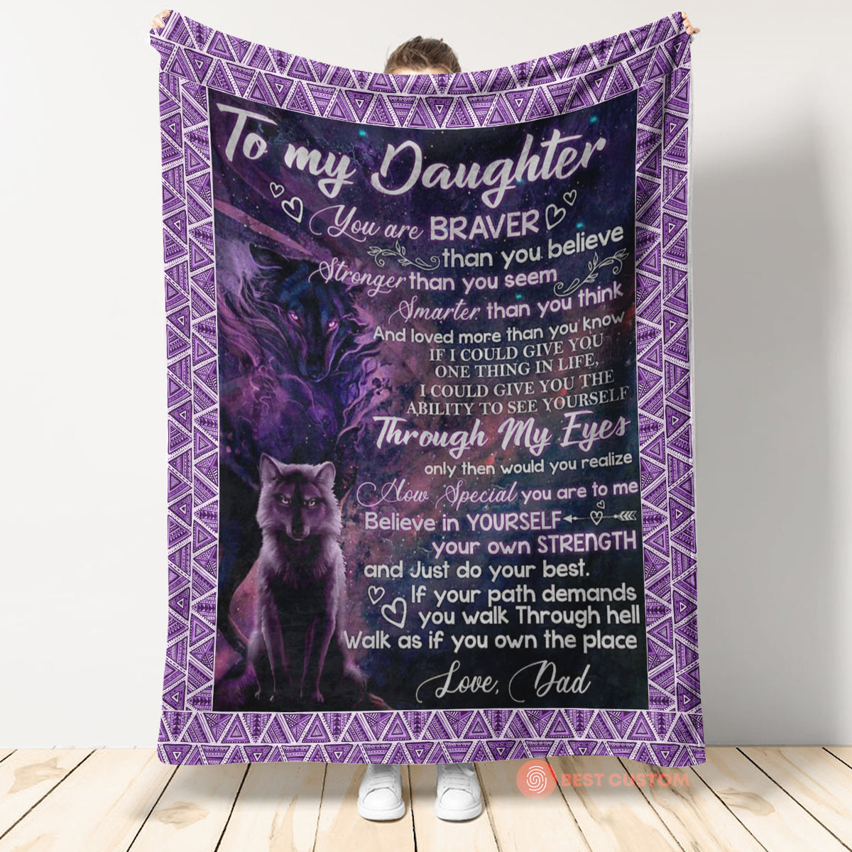Gift For Daughter Blanket, To My Daughter Dad Wolf Through My Eyes Braver 1664175574534.jpg