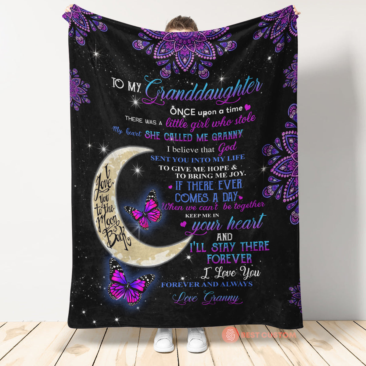 Gift For Granddaughter Blanket, To My Granddaughter I Love You Forever And Always Butterfly And Moon - Love From Grandma 1664437758094.jpg