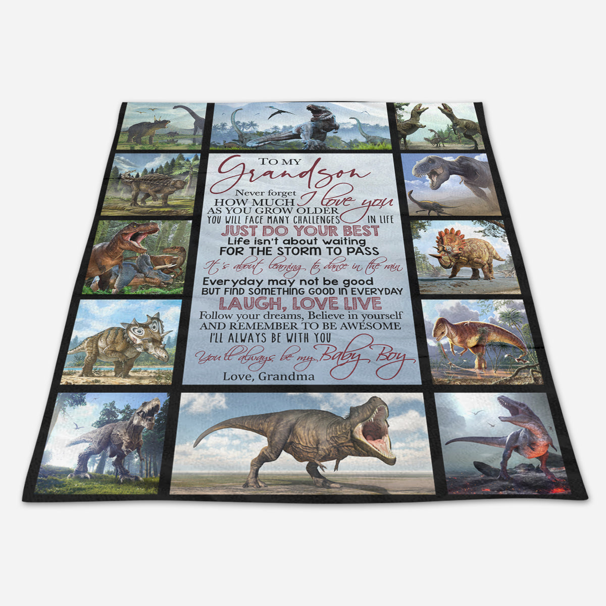 To My Grandson From Grandma Dinosaur Fleece Blanket,Gifts Birthday, Sherpa Blanket, Mink Blanket, Family Blanket, Special  1664529629951.jpg