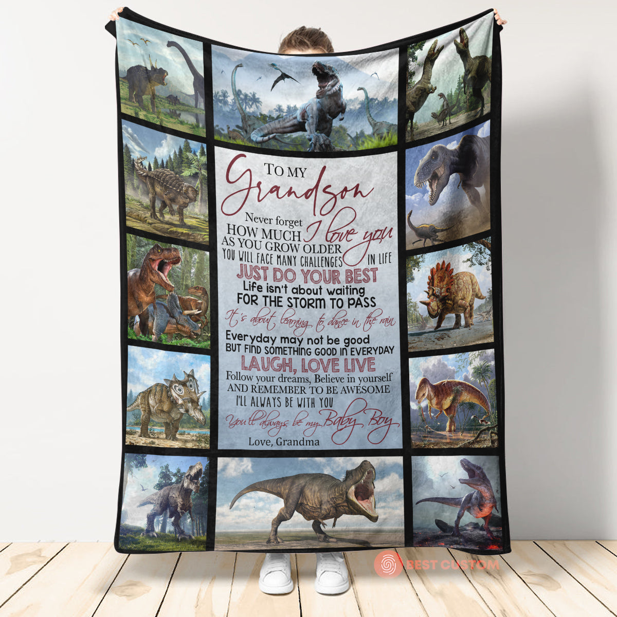 To My Grandson From Grandma Dinosaur Fleece Blanket,Gifts Birthday, Sherpa Blanket, Mink Blanket, Family Blanket, Special  1664529630114.jpg