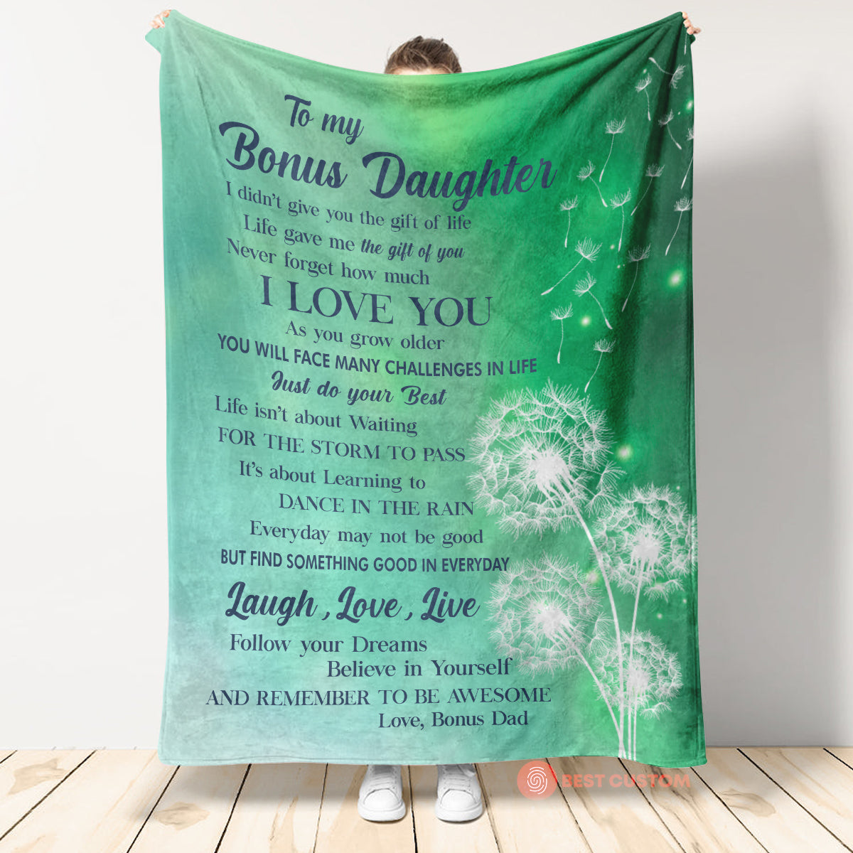 Gift For Bonus Daughter Blanket, To My Bonus Daughter I Love You Dandelion, Love From Nonus Dad 1665113834077.jpg