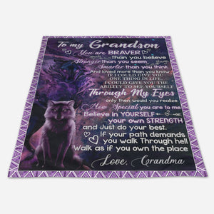 Gift For Grandson Blanket, To Grandson Grandma Wolf Braver 1665114017981.jpg