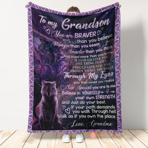 Gift For Grandson Blanket, To Grandson Grandma Wolf Braver 1665114018882.jpg