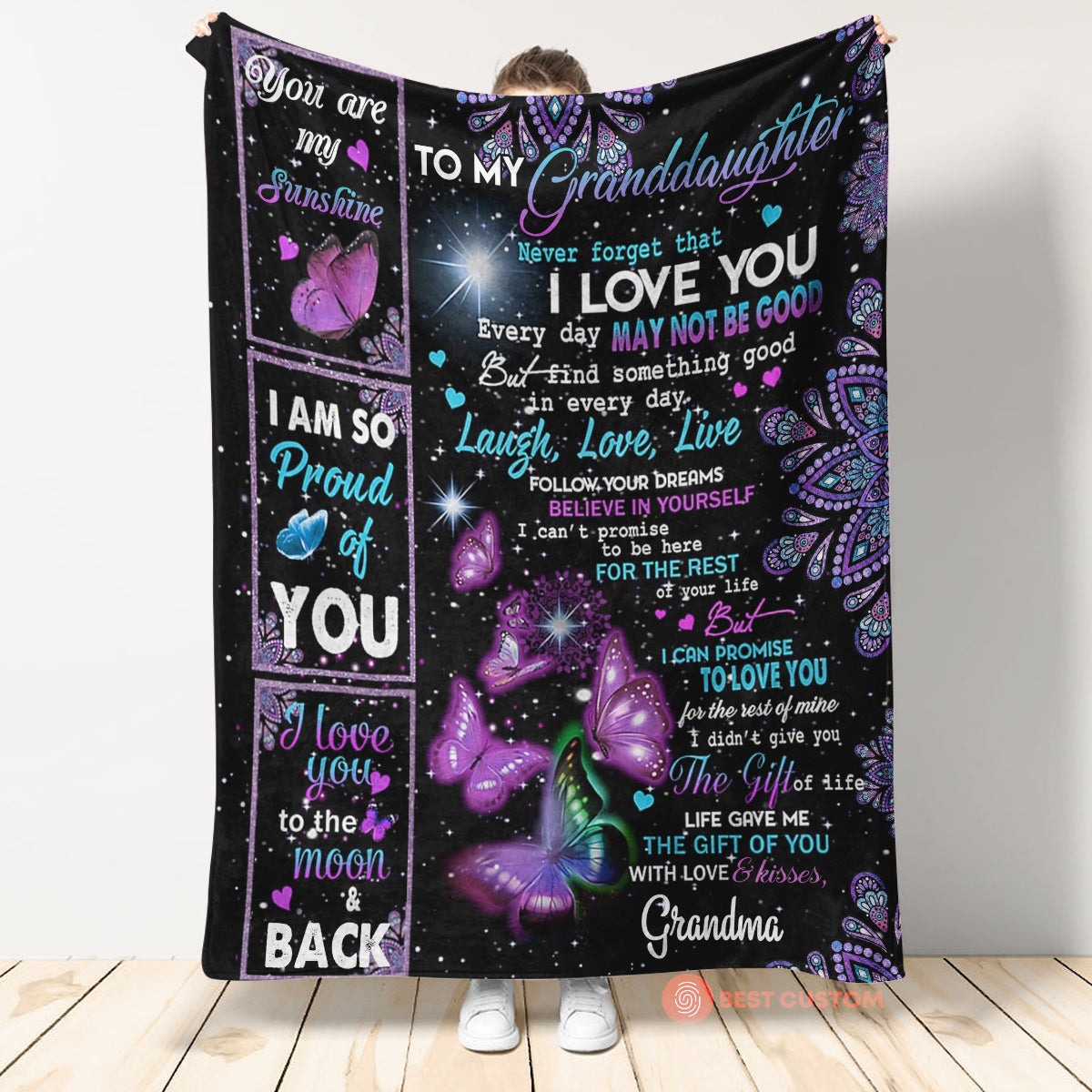 Gift For Granddaughter Blanket, Grandma To Granddaughter Butterfly Believe In Fleece Blanket 1665116269319.jpg