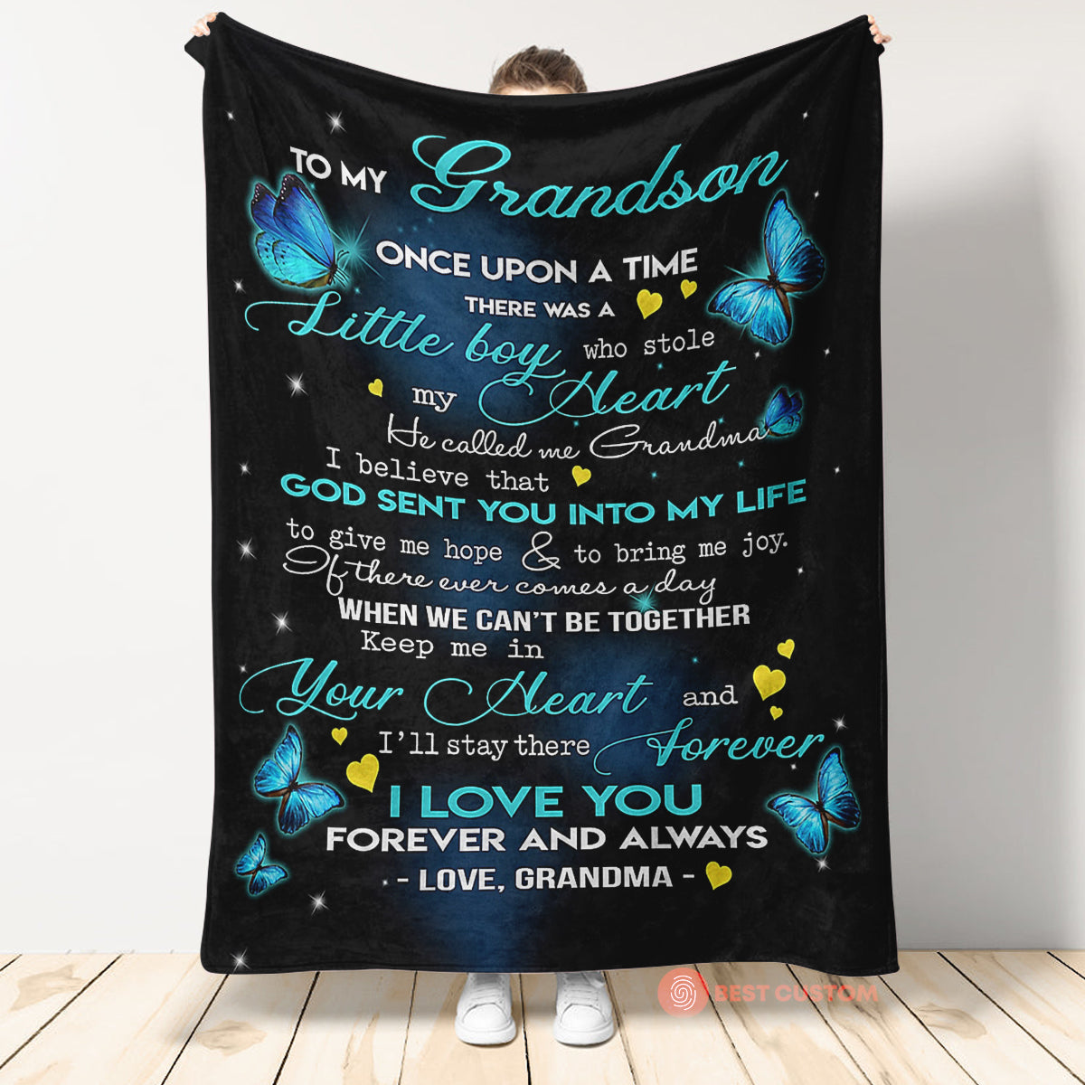 Gift For Grandson Blanket, To My Grandson Keep Me In You Heart Butterfly - Love From Grandma 1665116523949.jpg