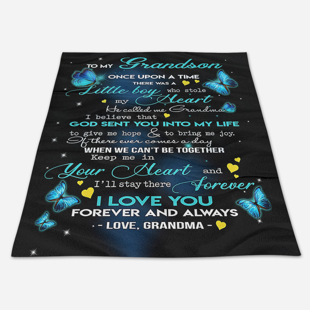 Gift For Grandson Blanket, To My Grandson Keep Me In You Heart Butterfly - Love From Grandma 1665116524120.jpg