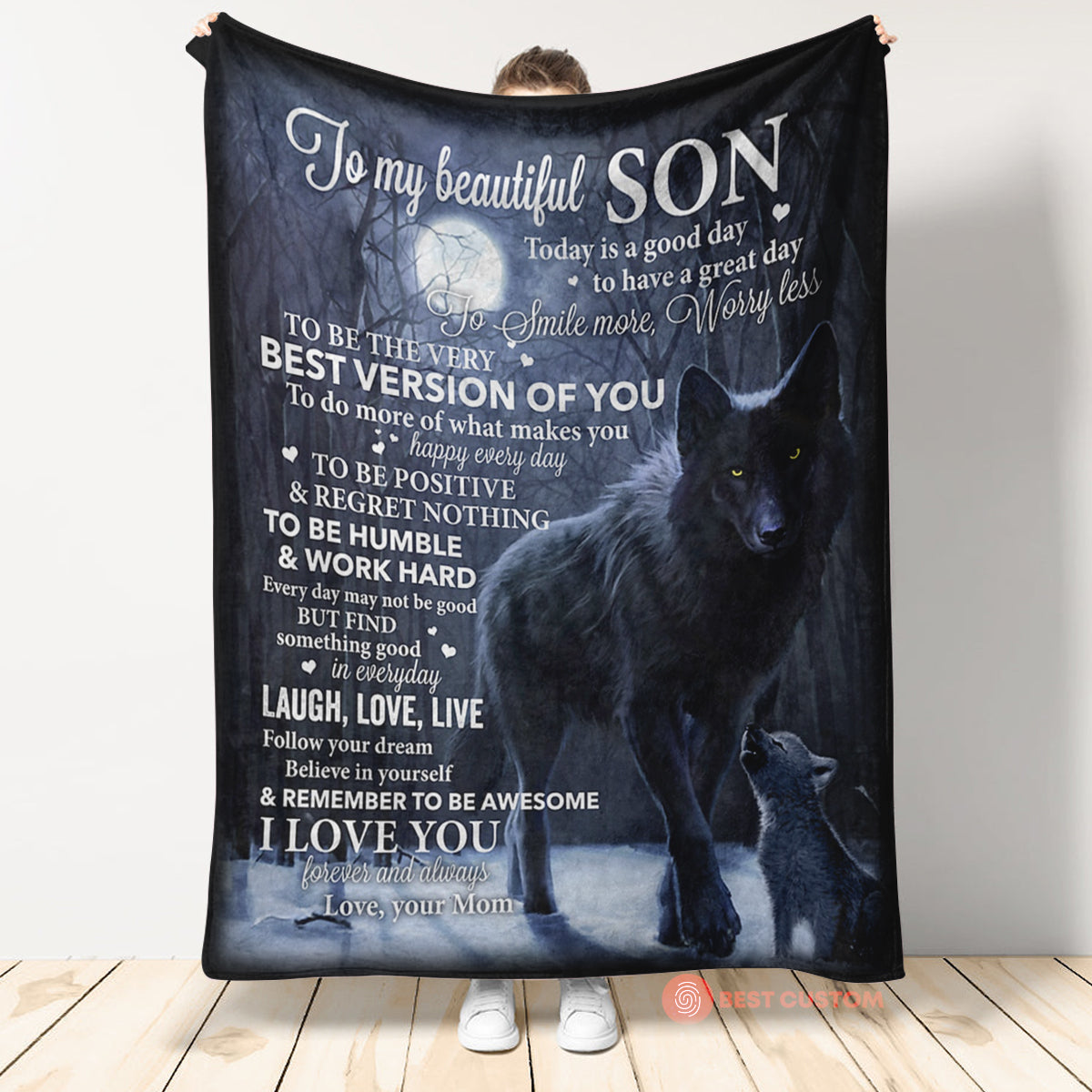 Gift For Son Blanket, Mom To My Beautiful Son Today Is A Good Day To Have Great Day Wolf 1665116746706.jpg