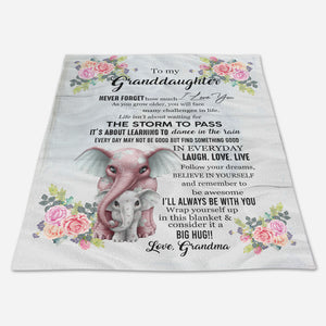 Gift For Granddaughter Blanket, To My Granddaughter Never Forget That I Love You Elephant Rose Blanket 1666585310714.jpg