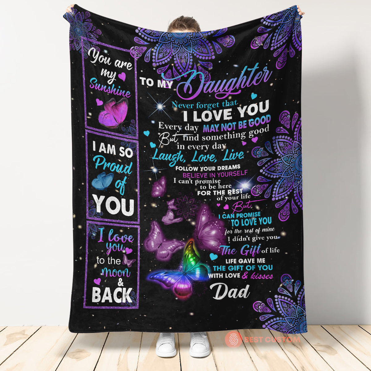 Gift For Daughter Blanket, To Daughter Butterfly Believe In Yourself Fleece Blanket 1666593373128.jpg