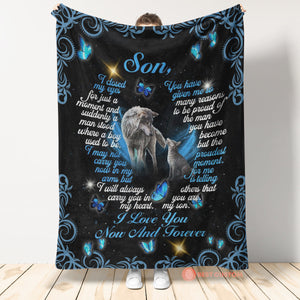Gift For Son Blanket, From Mom Dad To My Son Wolf I Love You Now And Forever 1670577622617.jpg