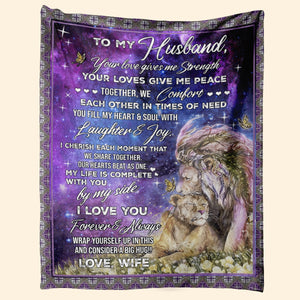 Best Valentine Gift For Husband Blanket, To My Husband Lion Give Me Peace Fleece Blanket 1673604600259.jpg