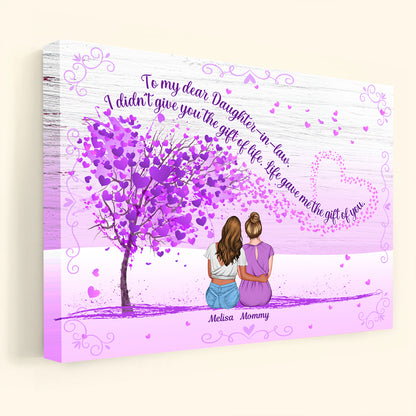 Mother And Daughter In Law Watercolor Tree - Personalized Canvas - Gift for Mother-in-law