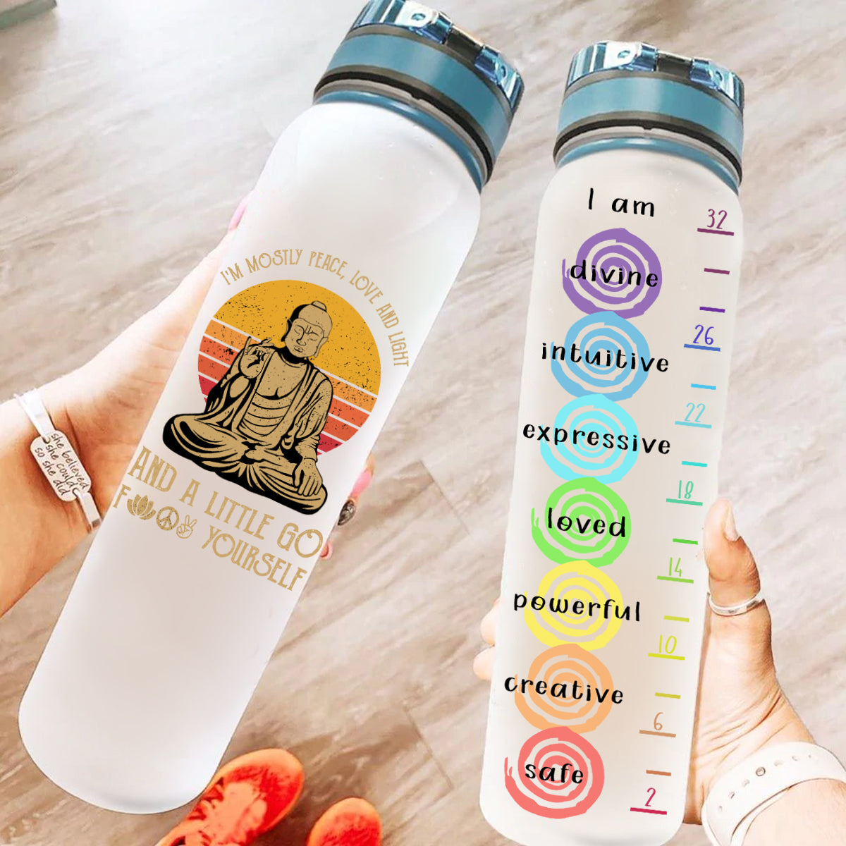 Yoga I'm Mostly Peace, Love And Light And A Little Go F Yourself Motivational Water Bottle Gift For Friend
