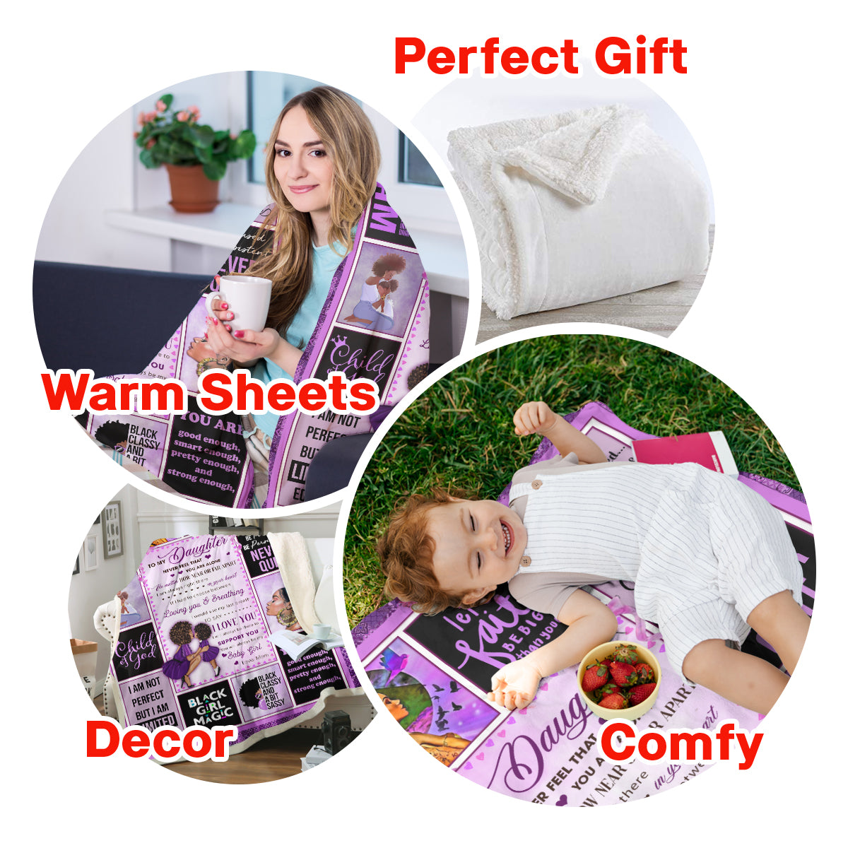 Gift For Daughter Blanket, Mom To My Daughter Never Feel That You Are Alone, Black Woman, Purple Version