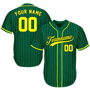 Custom Team Baseball Jerseys - Great Gifts For Baseball Fans - Pinstripe Green Yellow - St. Patrick's Day Costume For Baseball Fan