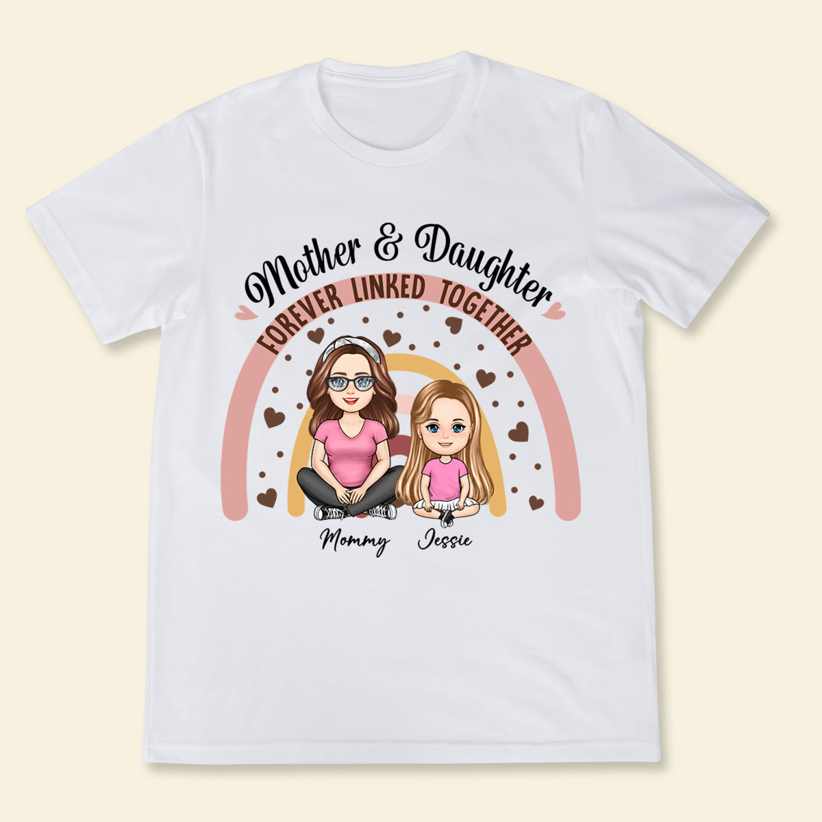 Mother Daughter Forever Linked Together Watercolor Style Women Floral Rainbow - Personalized Apprael - Gift For Mother