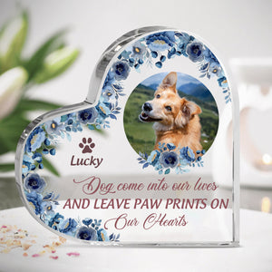 They Come And Leave Paw Prints On Our Hearts - Personalized Heart Shaped Acrylic Plaque - Memorial, Sympathy Gift For Cat & Dog Lover, Pet Loss