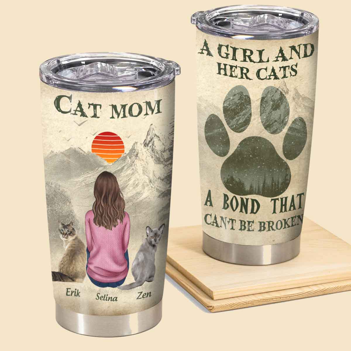 Cat Mom And Her Baby - Personalized Tumbler - Birthday Mother's Day Gifts For Cat Mom Tumbler - Cat Mom
