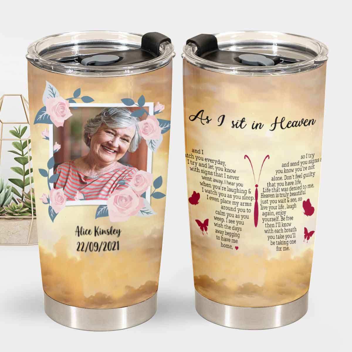 Memorial Tumbler, As I Sit In Heaven Custom Photo Memorial Gift