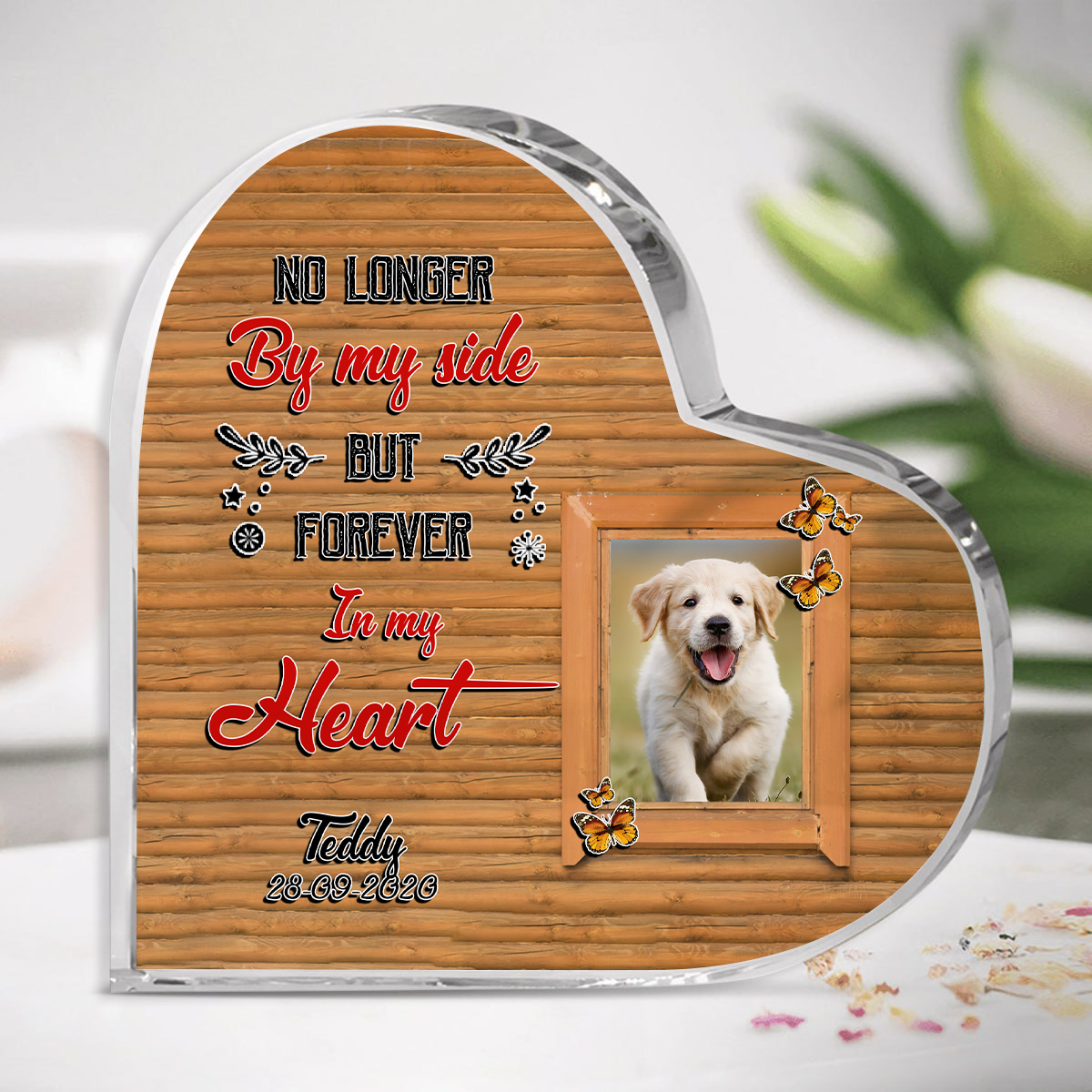 Gift To Remember A Dog Acrylic Plaque Pesonalized - No Longer By My Side But Forever In My Heart - Memorial Dog Gifts