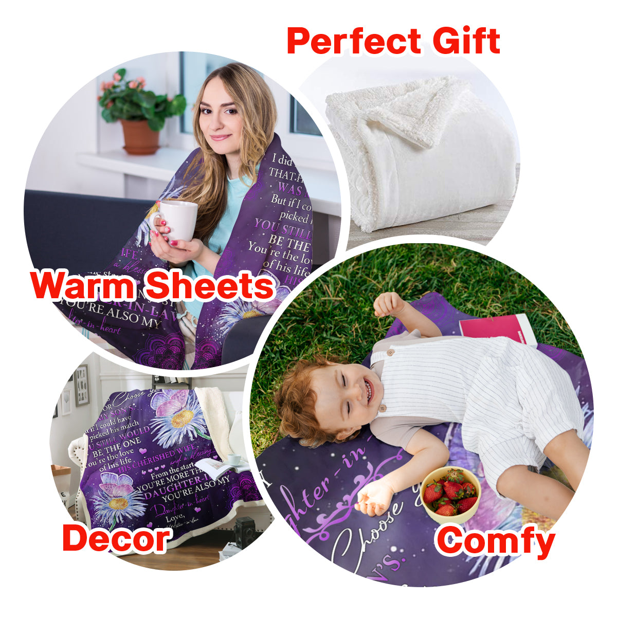 To My Daughter-In-Law - You're Also My Daughter-in-Heart Butterfly Purple Blanket Gift From Mother-in-law Birthday Gift Home Decor Bedding Couch Sofa Soft And Comfy Cozy