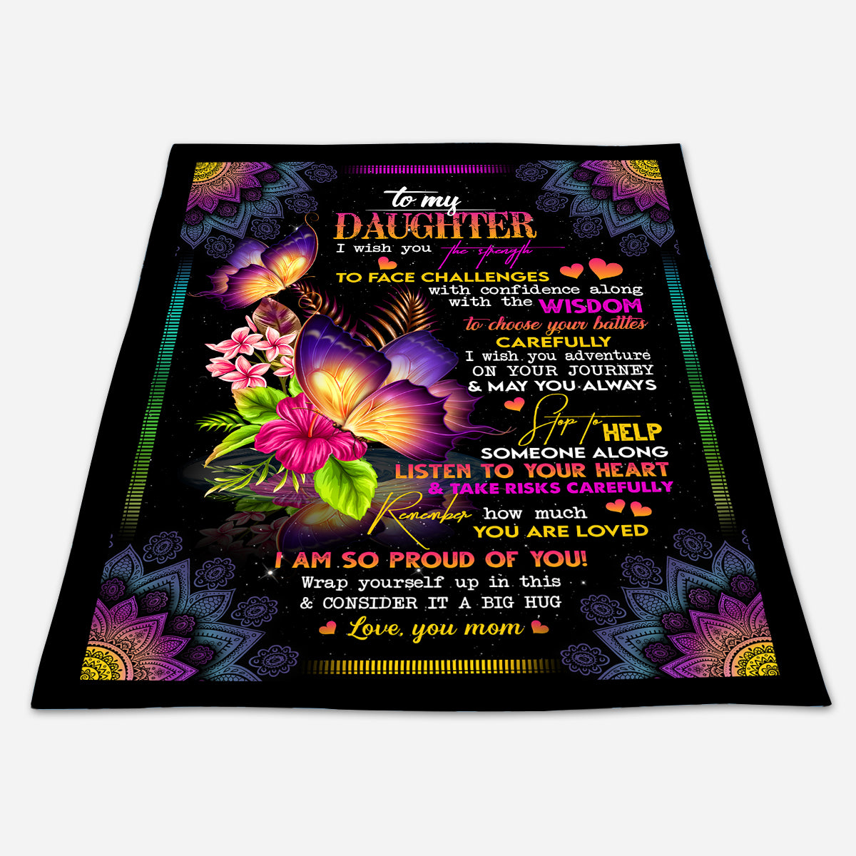 Gift For Daughter Blanket,  From Mom To My Daughter Butterflies Flowers I Wish You The Strength