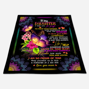 Gift For Daughter Blanket,  From Mom To My Daughter Butterflies Flowers I Wish You The Strength