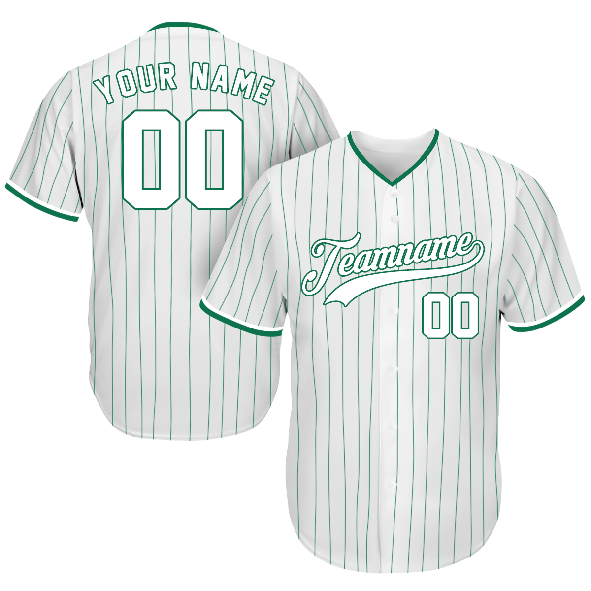 Personalized Baseball Jerseys - Unique Gifts For Baseball Fans - Pinstripe White Green - St. Patrick's Day Outfit For Baseball Fan