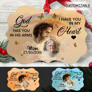 God Has You In His Arm Custom Photo Personalized Aluminum Ornament Memorial Gift