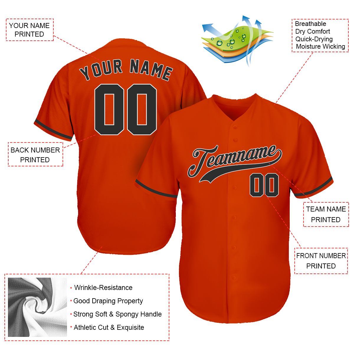 Customize Jersey Baseball - Best Gift For Baseball Fan - Orange Black - Baseball Gifts For Father's Day