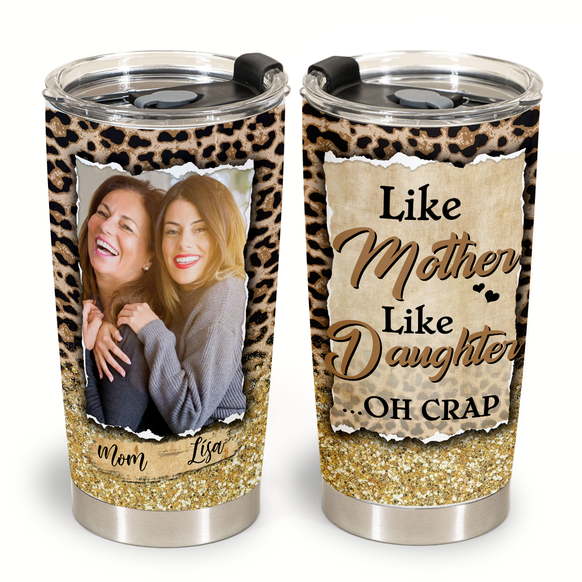 Like Mother Like Daughter Oh Crap Leopard Design - Personalized Mug -  Birthday Gift For Mother, Mom, Daughter - Chibi Girls