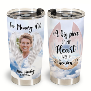 In Memory Personalized Gifts - Angel Wings A Big Piece Of My Heart - Hot Cold Tumbler Personalized