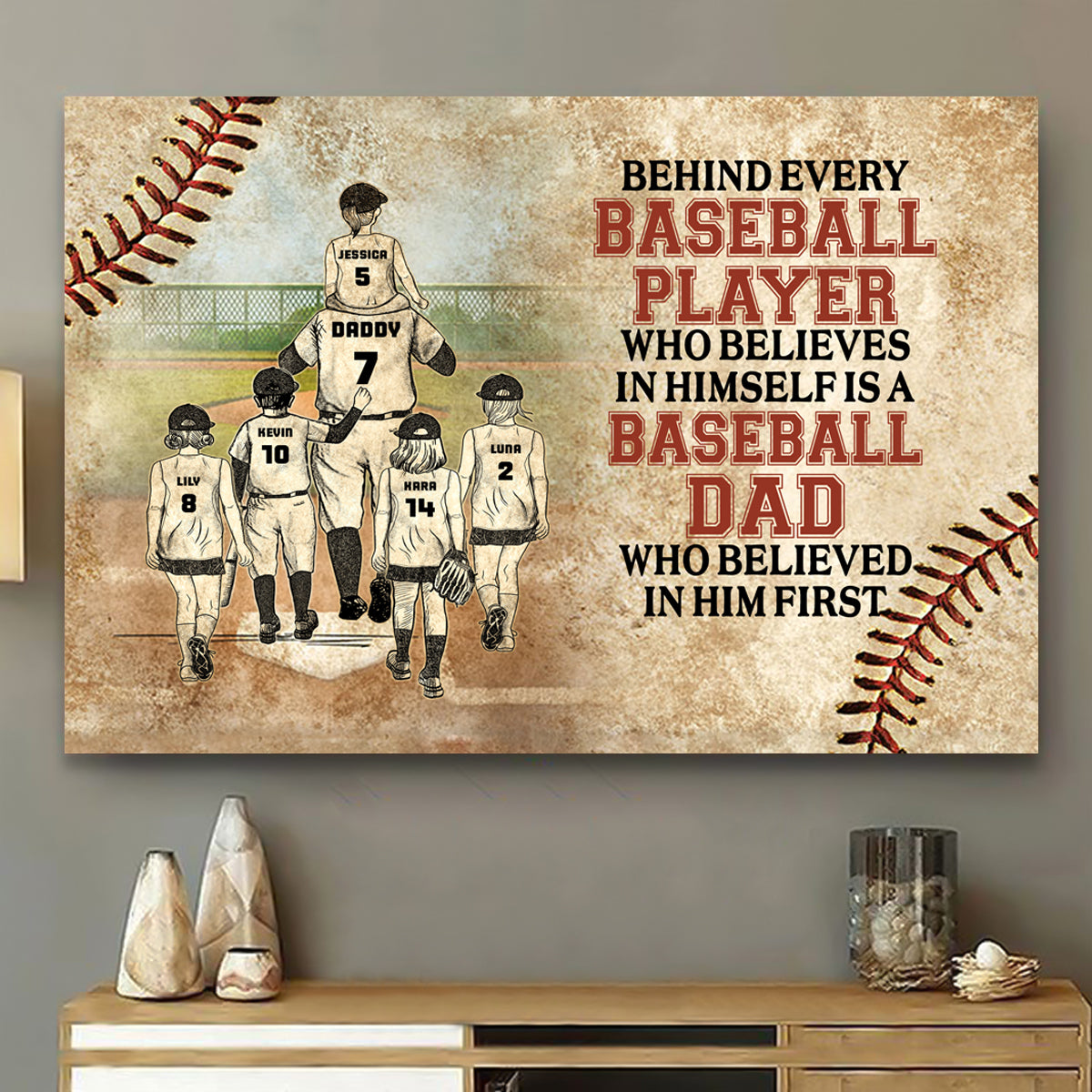 Baseball Dad And Child Thank You Dad - Personalized Canvas - Gift For Father